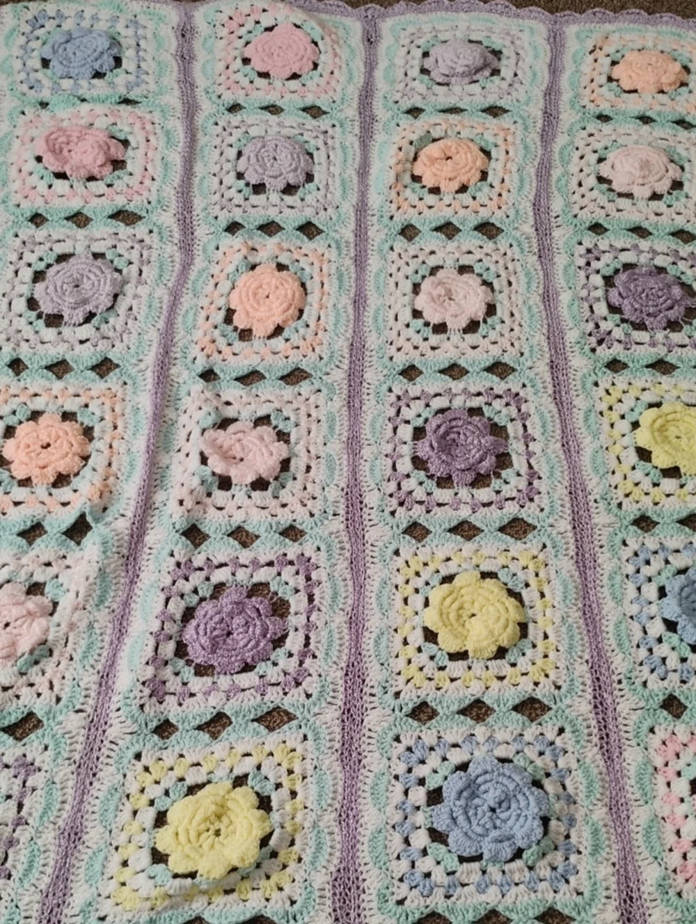 Handmade Pastel Crochet Floral Throw Blanket - Pastel Colors